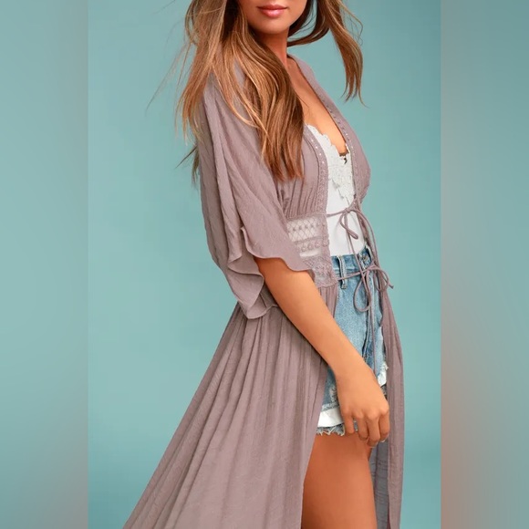 Lulus Carried Away Mauve Embroidered Maxi Top Cadigan Coverup NWT - Picture 4 of 14